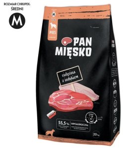 Pan Mięsko Karma sucha dla psa - cielęcina i indyk chrupki M 20kg