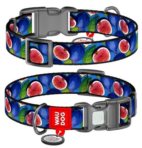 Collar WauDog Nylon Obroża nylonowa z QR-paszportem, plastikowy fastex, wzór FIGA, M 20mm/28-40cm