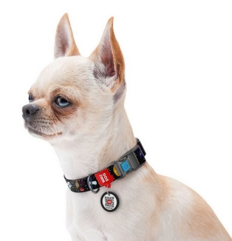 Collar WauDog Nylon Obroża nylonowa z QR-paszportem, plastikowy fastex, wzór NASA, 20mm/28-40cm