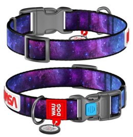 Collar WauDog Nylon Obroża nylonowa z QR-paszportem, plastikowy fastex, wzór NASA21, 15mm/25-35cm