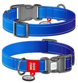 Collar WauDog Nylon Mono Obroża nylonowa odblaskowa z QR-paszportem, plastikowy fastex, L 25mm/33-49cm niebieska