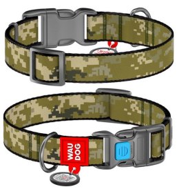 Collar WauDog Nylon Obroża nylonowa z QR-paszportem, plastikowy fastex, wzór MILITARY, L 25mm/33-49cm