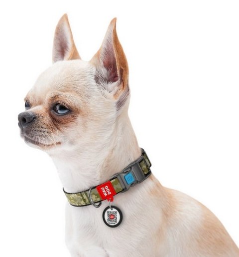 Collar WauDog Nylon Obroża nylonowa z QR-paszportem, plastikowy fastex, wzór MILITARY, S 15mm/25-35cm