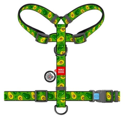 Collar WauDog Nylon Szelki nylonowe anatomiczne w kształcie litery H, z QR-paszportem, plastikowy fastex, wzór AWOKADO, rozmiar 