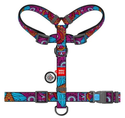 Collar WauDog Nylon Szelki nylonowe anatomiczne w kształcie litery H, z QR-paszportem, plastikowy fastex, wzór LATO, rozmiar M 2