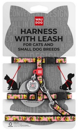 Collar WauDog Nylon Szelki ze smyczą nylonowe anatomiczne w kształcie litery H, z QR-paszportem, plastikowy fastex, wzór AWOKADO