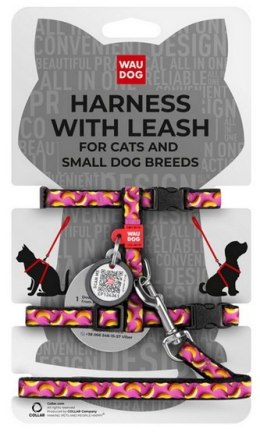 Collar WauDog Nylon Szelki ze smyczą nylonowe anatomiczne w kształcie litery H, z QR-paszportem, plastikowy fastex, wzór BANANY 